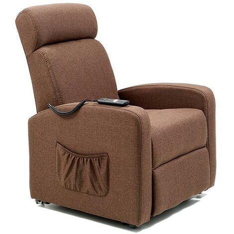 Poltrona Alzapersona Marrone Elettrica Tessuto Reclinabile per Anziani Relax
