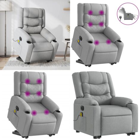 Poltrona Alzapersona Massaggi Elettrica Grigio Chiaro Tessuto - Massaggio senza riscaldamento - Funzione di sollevamento