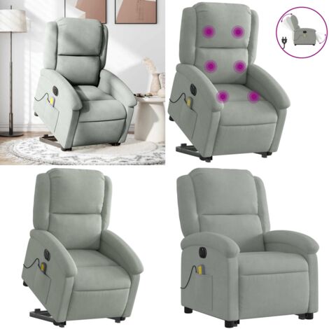 Poltrona Alzapersona Massaggi Elettrica Grigio Chiaro Velluto - Massaggio alzapersona - Poltrona reclinabile elettrica