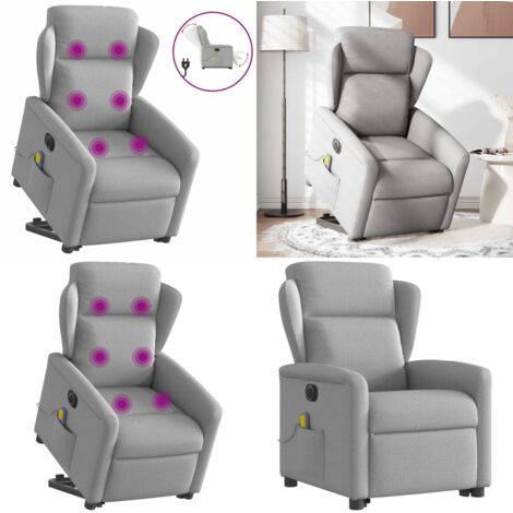 Poltrona Alzapersona Massaggi Elettrica Grigio Nuvola Tessuto - Massaggio alzapersona - Poltrona reclinabile elettrica