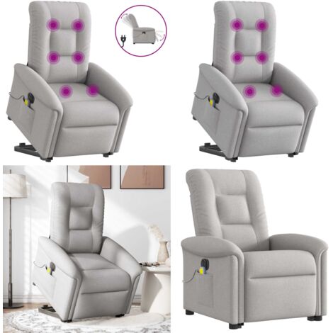 Poltrona Alzapersona Massaggi Elettrica Grigio Nuvola Tessuto - Massaggio senza riscaldamento - Funzione di sollevamento