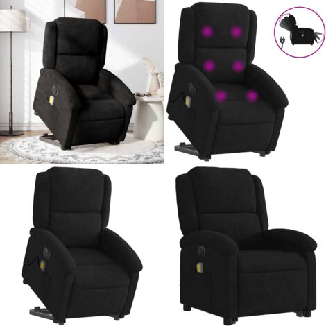 Poltrona Alzapersona Massaggi Elettrica Reclinante Nera Velluto - Massaggio elettrico - Reclinazione elettrica