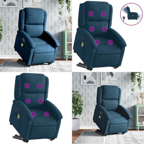 Poltrona Alzapersona Massaggi Reclinabile Elettrica Blu Velluto - Massaggio reclinabile - Funzione di sollevamento