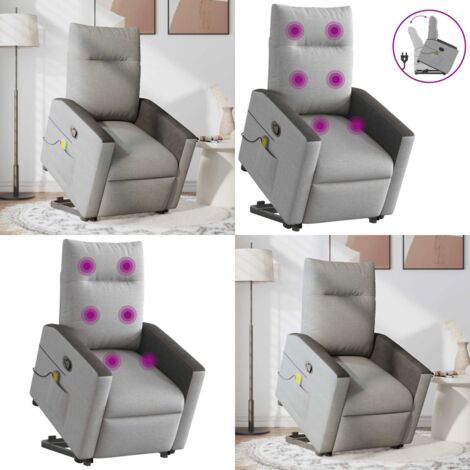 Poltrona Alzapersona Massaggi Reclinabile Grigio Nuvola Tessuto - Massaggio - Reclinabile