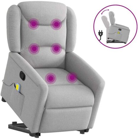 Poltrona Alzapersona Massaggi Reclinabile Grigio Nuvola Tessuto vidaXL