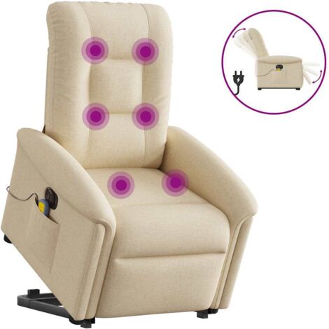 Poltrona Alzapersona Massaggiante Elettrica Crema in Tessuto vidaXL