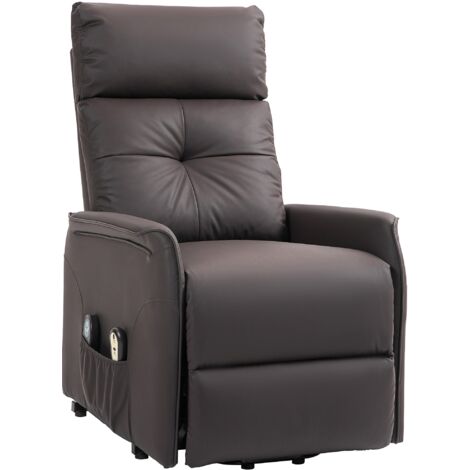 Poltrona Alzapersona Reclinabile 1 Motore con 8 Punti Massaggio 67x89x102 cm Riscaldamento e 2 Telecomandi Marrone
