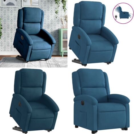 Poltrona Alzapersona Reclinabile Elettrica Blu in Velluto - Poltrona reclinabile - Sollevamento elettrico