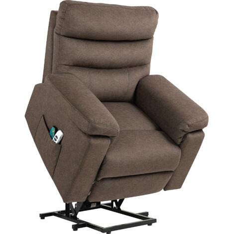 Poltrona Alzapersona Reclinabile Massaggiante e Riscaldante 93x101x102 cm in Tessuto Effetto Velluto Marrone Scuro
