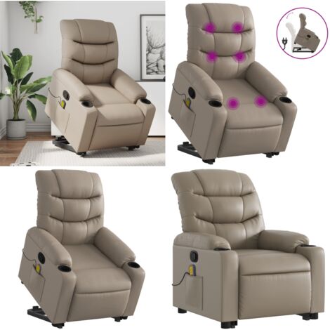 Poltrona Alzapersone Massaggi Reclinabile Cappuccino Similpelle - Massaggio - Reclinazione