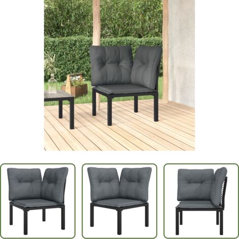 Poltrona angolare - Poltrona Angolare Giardino con Cuscini Polyrattan Nero e Grigio