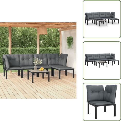 Poltrona angolare - vidaXL Set Salotto da Giardino 6 pz in Polyrattan Nero e Grigio - Poltrona singola