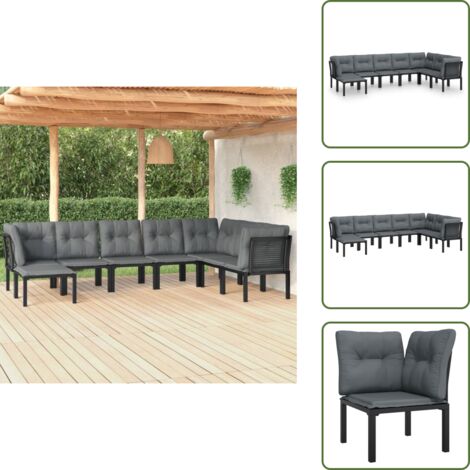 Poltrona angolare - vidaXL Set Salotto da Giardino 8 pz Nero e Grigio in Polyrattan - Cuscino da seduta