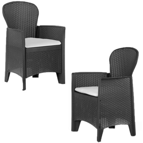 Poltrona antracite con braccioli e cuscino set 2 Sedie in resina per interno esterno da balcone terrazza giardino pub bar hotel