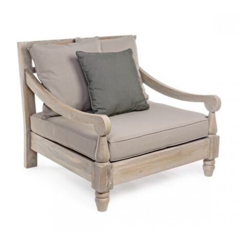 Poltrona "Bali" con cuscino sfoderabile e comodo, struttura in legno di Teak, per esterno -Grigio