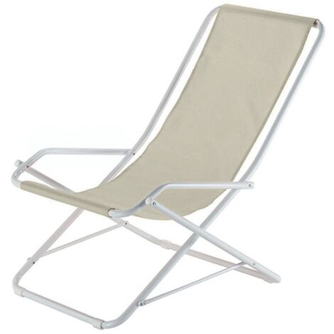 Poltrona Basculante Da Esterno Linea Dondolina Con Telaio In Acciaio Bianco E Telo In Texfil Beige