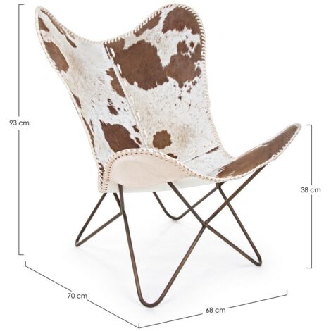 Poltrona "Buffalo" per interno, Struttura In Acciaio, Rivestimento Seduta In Vera Pelle 68 x 70 x 93h cm -Marrone