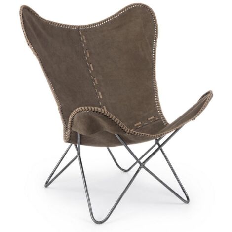 Poltrona "Butterfly" per interno, Struttura In Acciaio, Rivestimento Seduta In Tessuto Jeans 68 x 70 x 93h cm -Olive