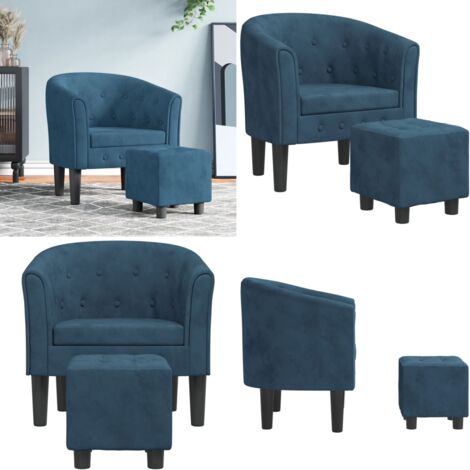 Poltrona Cabriolet con Poggiapiedi Blu Scuro in Velluto - Poggiapiedi - Velluto