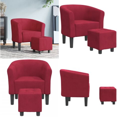 Poltrona Cabriolet con Poggiapiedi Rosso Vino in Velluto - Poggiapiedi - Velluto