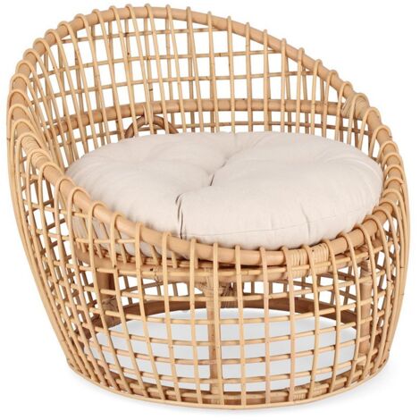 Poltrona Camaleonte con struttura in rattan e cuscino