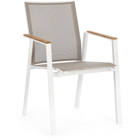 Poltrona "Cameron" da esterno in alluminio verniciato a polvere con dettagli in Teak -1 Pezzo / Bianco