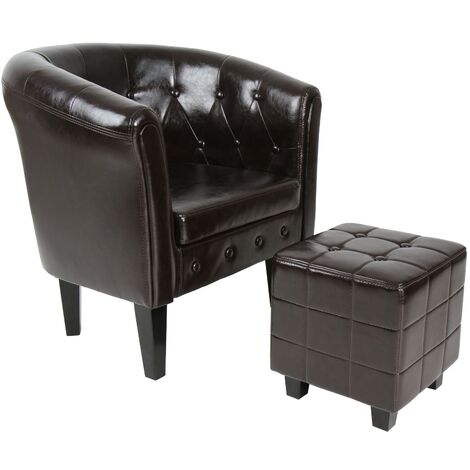 Poltrona Chesterfield con Poggiapiedi imbottita in similpelle con poggiapiedi