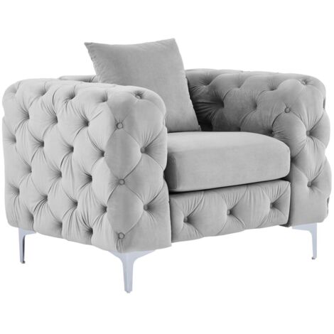Poltrona Chesterfield in Velluto Grigio - EDWINA