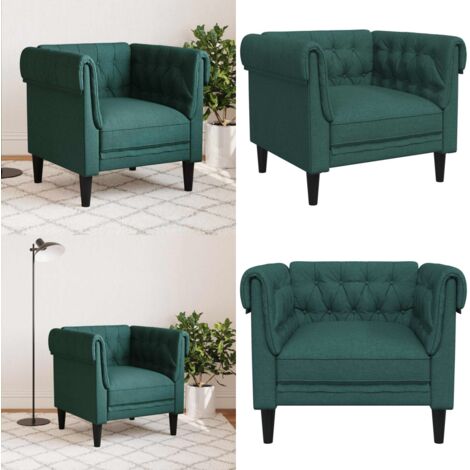 Poltrona Chesterfield Verde Scuro in Tessuto - Poltrona in tessuto - Poltrona verde scuro