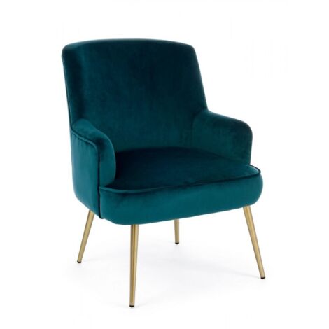 Poltrona "Clelia" in velluto con piedi ottone anticato arredamento per salotto moderno -Blu