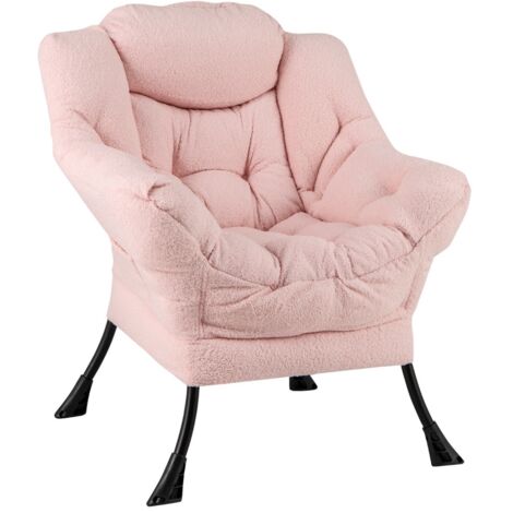 Poltrona comoda con cuscino per la testa schienale e seduta imbottiti, Poltrona per soggiorno elegante Rosa