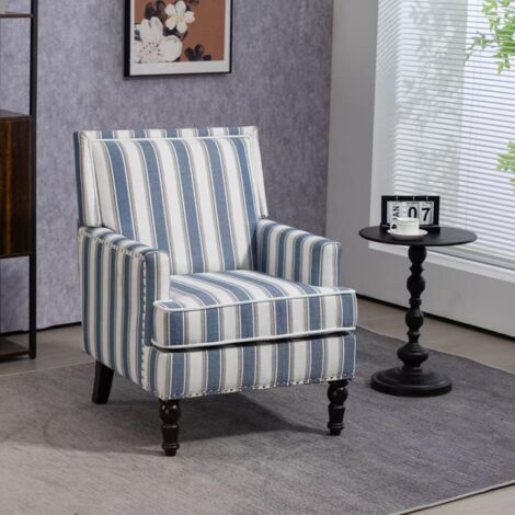 Poltrona con borchie, in lin a righe blu e bianche