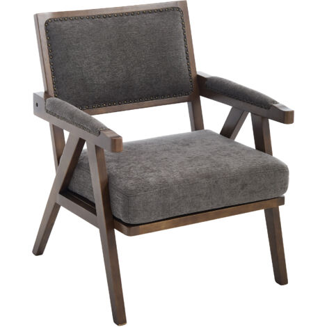 Poltrona con Braccioli e Design Chaise Longue, in Tessuto, Stile Metà Secolo, Struttura Legno, Grigio, per Arredamento Casa