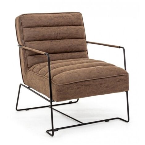 Poltrona con braccioli e struttura in acciaio e rivestimento in simil pelle marrone 63x74x80h cm