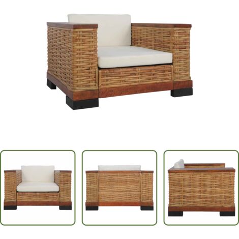 Poltrona con cuscini -  Poltrona con Cuscini Marrone in Rattan Naturale