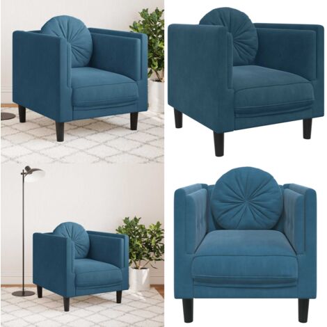Poltrona con Cuscino Blu in Velluto - Poltrona con cuscino - Seduta in velluto