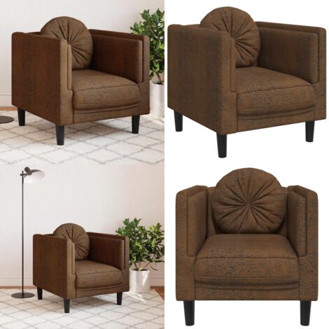 Poltrona con Cuscino Marrone in Similpelle Scamosciata - Seduta confortevole - Poltrona marrone
