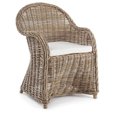 Poltrona con cuscino "New Martin" in rattan naturale per giardino e veranda h 89 cm -Naturale / Confezione singolo