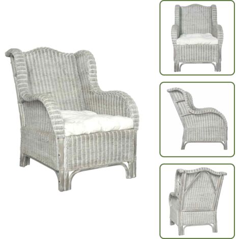 Poltrona con cuscino - vidaXL Poltrona con Cuscino Grigio in Rattan Naturale e Lino - Design elegante