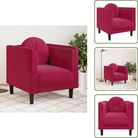 Poltrona con cuscino - vidaXL Poltrona con Cuscino Rosso Vino in Velluto - Cuscino rotondo