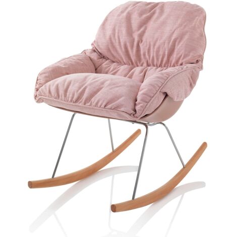 Poltrona con dondolo DODI rosa in metallo. legno e tessuto