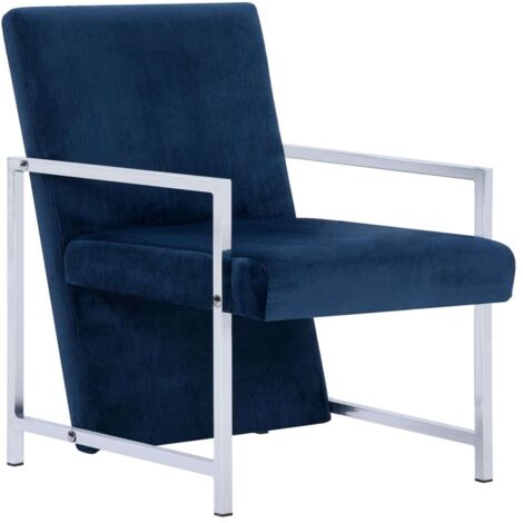 Poltrona con Piedini Cromati Blu in Velluto vidaXL