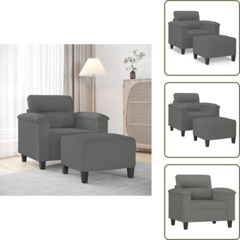 Poltrona con poggiapiedi 60 cm - vidaXL Poltrona con Poggiapiedi Grigio Scuro 60 cm Tessuto Microfibra -