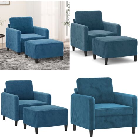Poltrona con Poggiapiedi Blu 60 cm in Velluto - Poltrona in velluto - Poltrona con poggiapiedi Blu