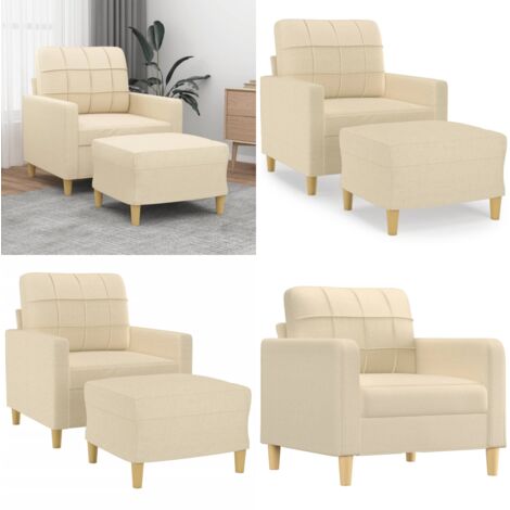 Poltrona con Poggiapiedi Crema 60 cm in Tessuto - Divano con poggiapiedi - Seduta confortevole