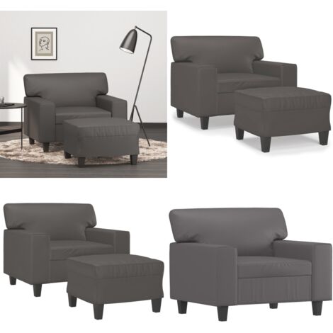 Poltrona con Poggiapiedi Grigio 60 cm in Similpelle - Divano con poggiapiedi - Poltrona grigia