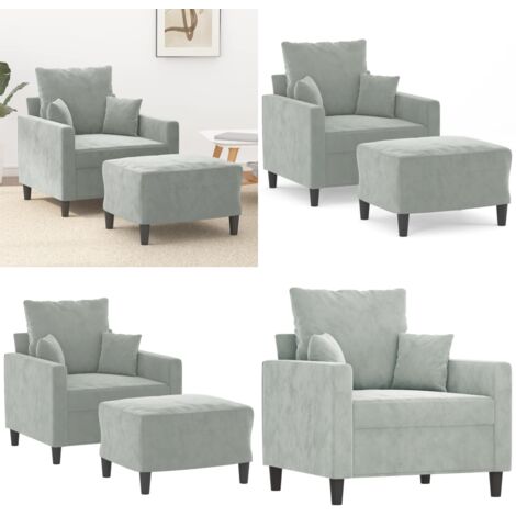 Poltrona con Poggiapiedi Grigio Chiaro 60 cm in Velluto - Divano con poggiapiedi - Seduta confortevole