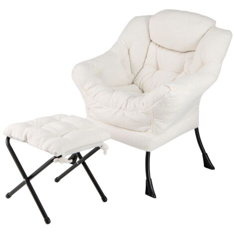 Poltrona con poggiapiedi pieghevole cuscino per la testa braccioli, Poltrona imbottita con poggiapiedi Beige