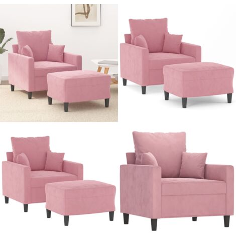 Poltrona con Poggiapiedi Rosa 60 cm Velluto - Poltrona Rosa - Poltrona in velluto