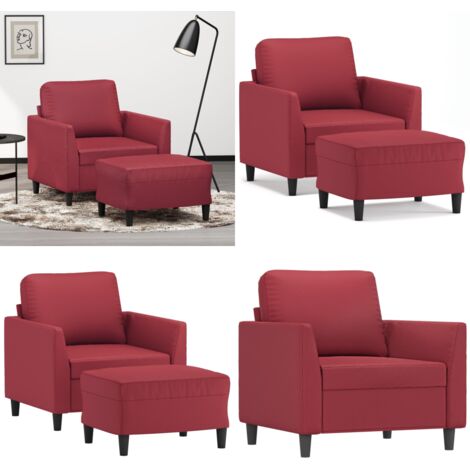 Poltrona con Poggiapiedi Rosso Vino 60 cm in Similpelle - Divano con poggiapiedi - Poltrona in similpelle